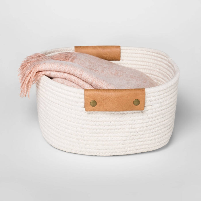 Decorative Coiled Rope Square Base Tapered Basket Small White 13" - Threshold&