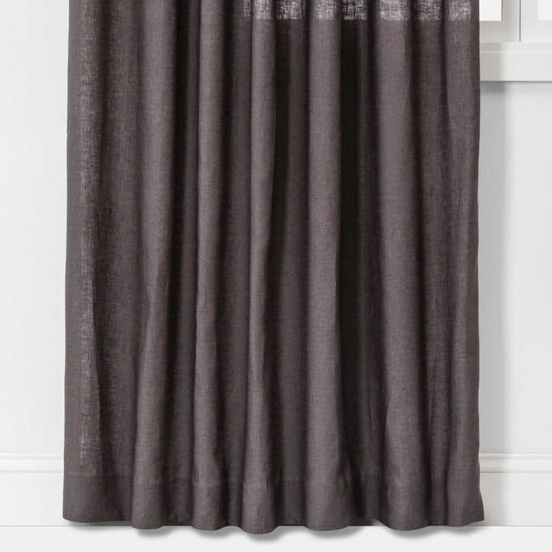 108"x54" Light Filtering Linen Curtain Panel Brown/Dark Gray - Threshold&