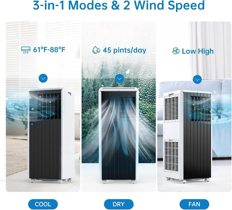 8000 BTU Portable Air Conditioner, 4-In-1 Quiet Portable AC Unit up to 350 Sq.Ft (LOCAL PICKUP ONLY)