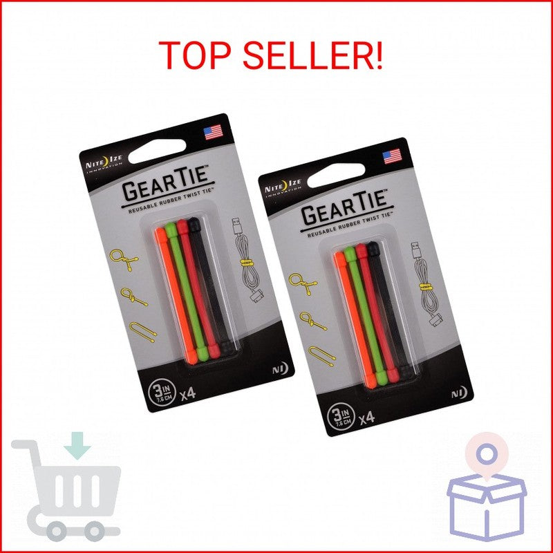 Nite Ize Gear Tie Reusable Rubber Twist Tie 3 in 4pk - Assorted