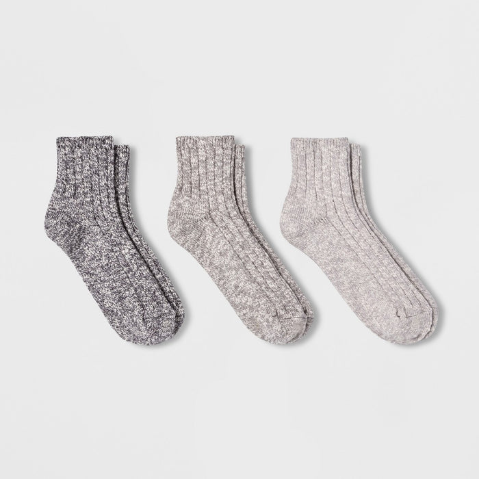 Women's Slub 3pk Ankle Socks - Universal Thread& - Black/Gray One Size