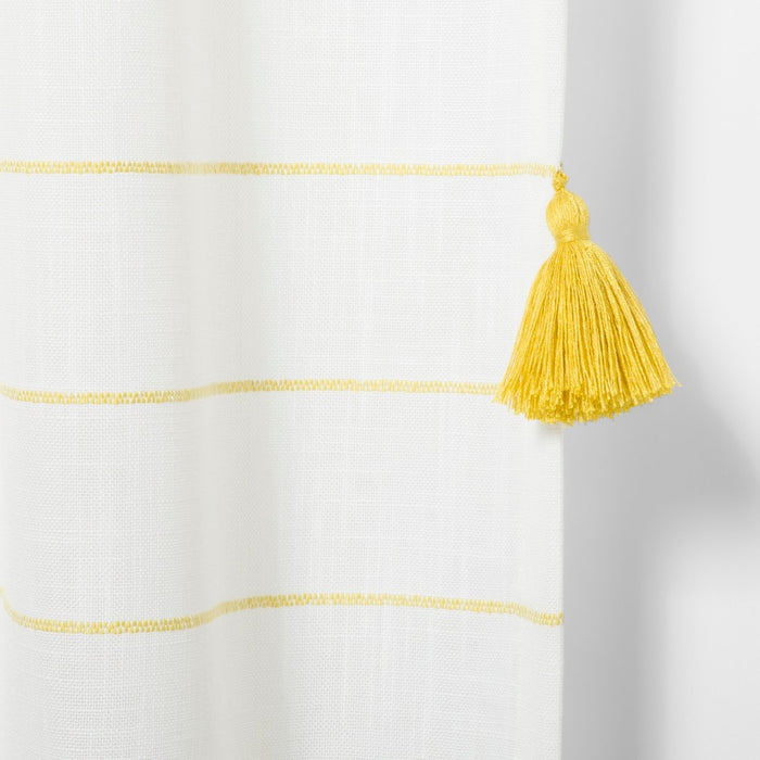63"x54" Contrast Stripe Light Filtering Curtain Panels with Tassel Yellow/White - Opalhouse&