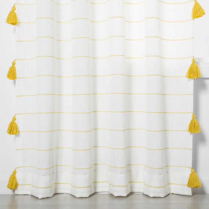 63"x54" Contrast Stripe Light Filtering Curtain Panels with Tassel Yellow/White - Opalhouse&