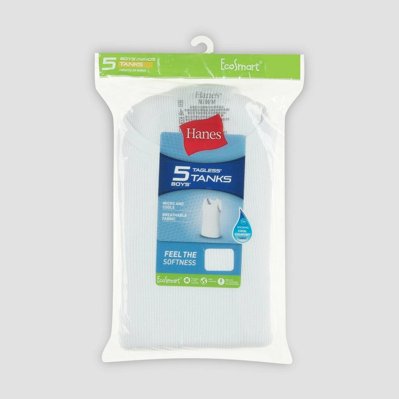 Boys' Hanes 5pk Ribbed Tank - White S