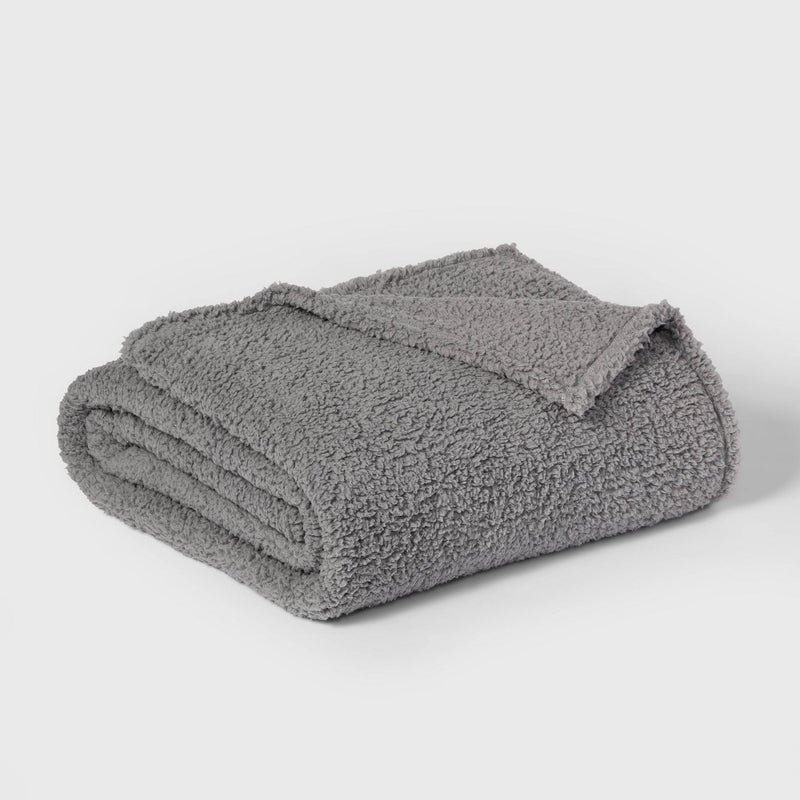 Twin/Twin XL Sherpa Bed Blanket Gray - Room Essentials&
