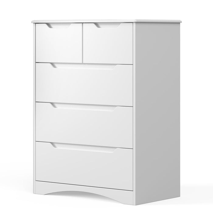 Gizoon 5 Drawers Chest, White Dresser For Bedroom With Large Storage Capacity, Chest Of Drawers With Embedded Handle, Anti-Tripping Device For Hallway, Office, Living Room (LOCAL PICKUP ONLY)