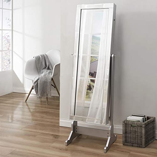 Radiant Classic Silver Jewelry Cheval Armoire - Full Length Mirror | Make Up Storage | Organizer | Inspired Home (LOCAL PICKUP ONLY)
