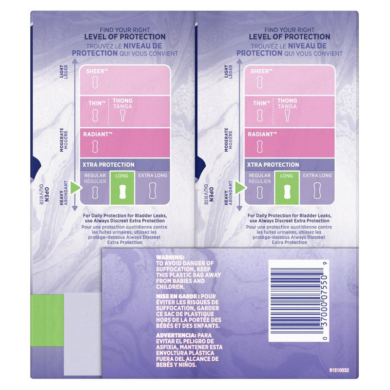 Always Dailies Xtra Protection Long Unscented Pantiliners - 108ct