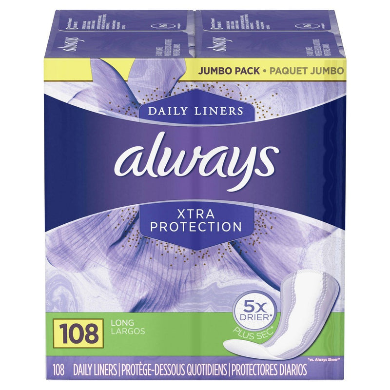 Always Dailies Xtra Protection Long Unscented Pantiliners - 108ct