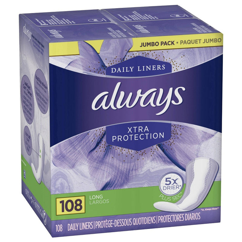 Always Dailies Xtra Protection Long Unscented Pantiliners - 108ct
