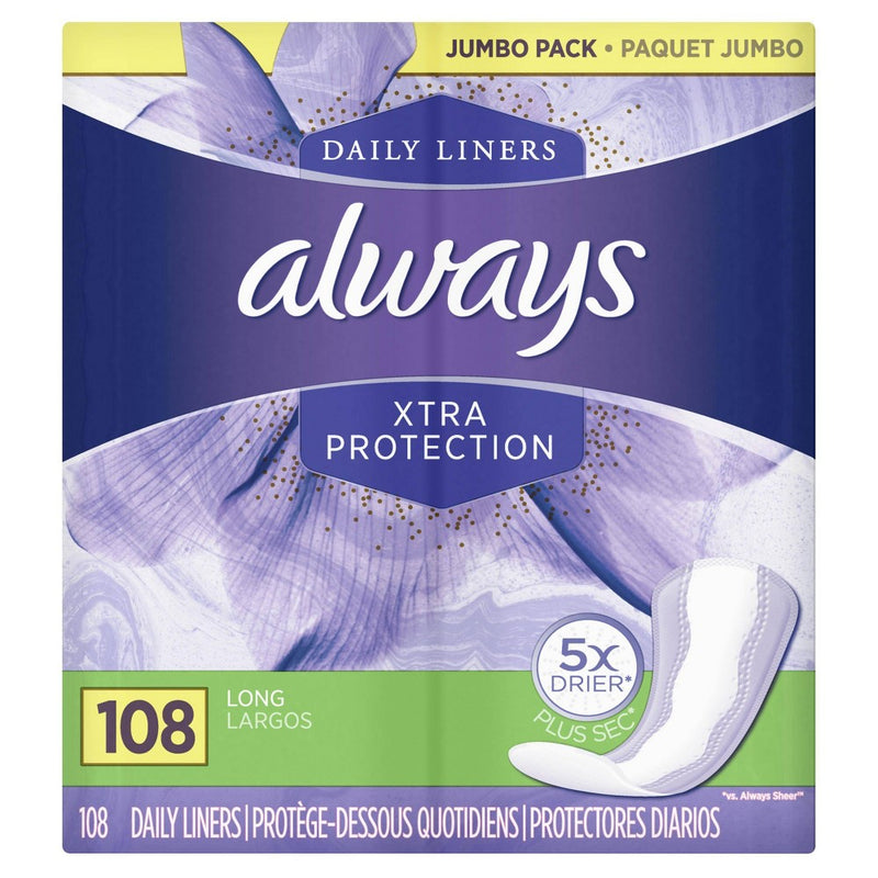 Always Dailies Xtra Protection Long Unscented Pantiliners - 108ct