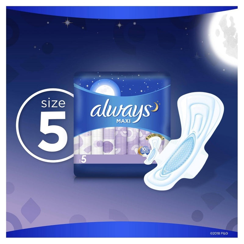 Always Maxi Extra Heavy Overnight Pads With Wings - Size 5 - 27ct