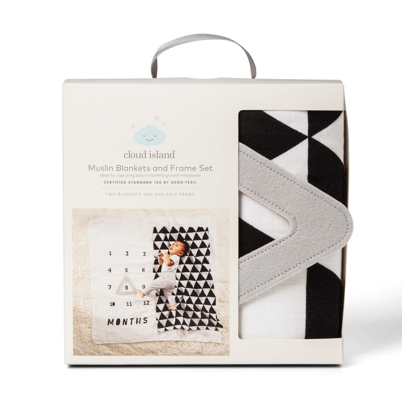 Muslin Blankets with Felt Frame Triangle - Cloud Island& White/Black
