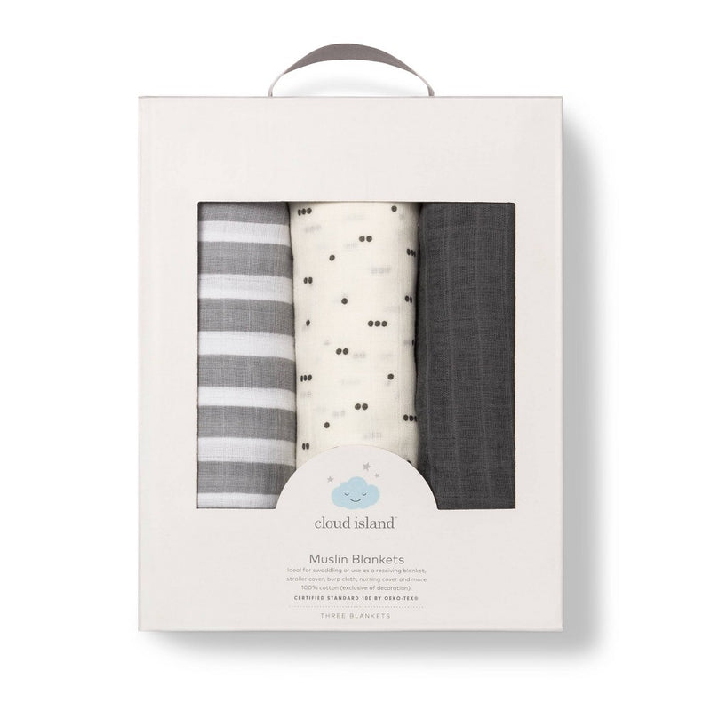 Muslin Swaddle Blanket Boutique 3pk - Cloud Island& Tan/Gray