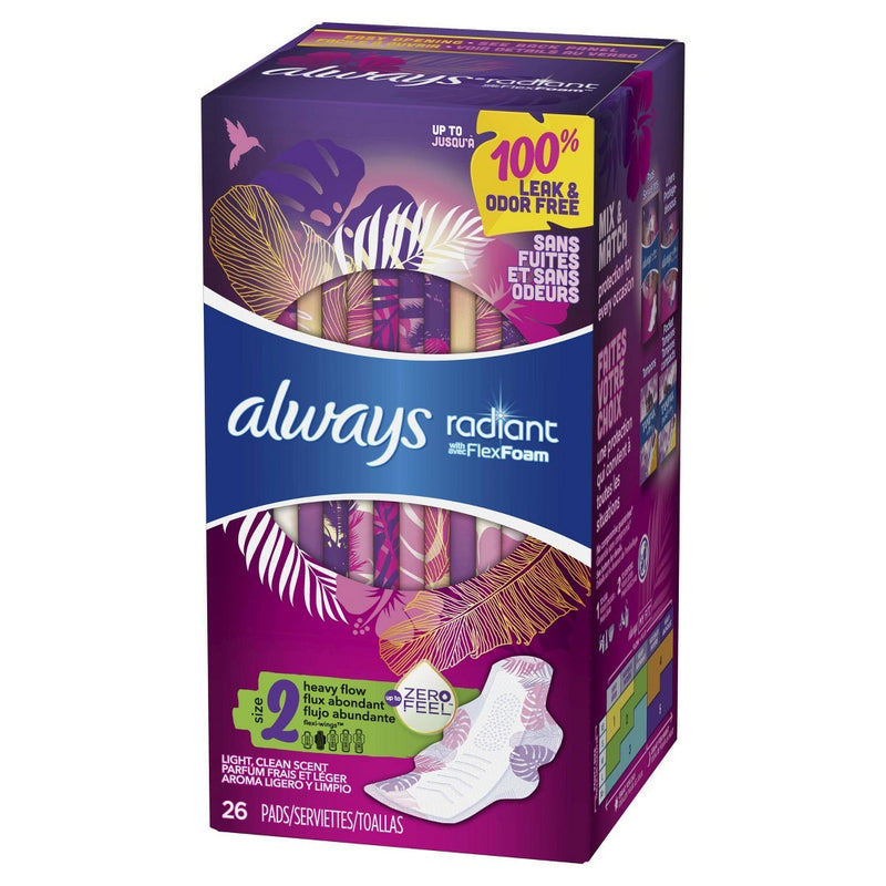 Always Radiant Heavy Flow Absorbency Avec Flex Foam Pads - Scented - Size 1 - 26ct