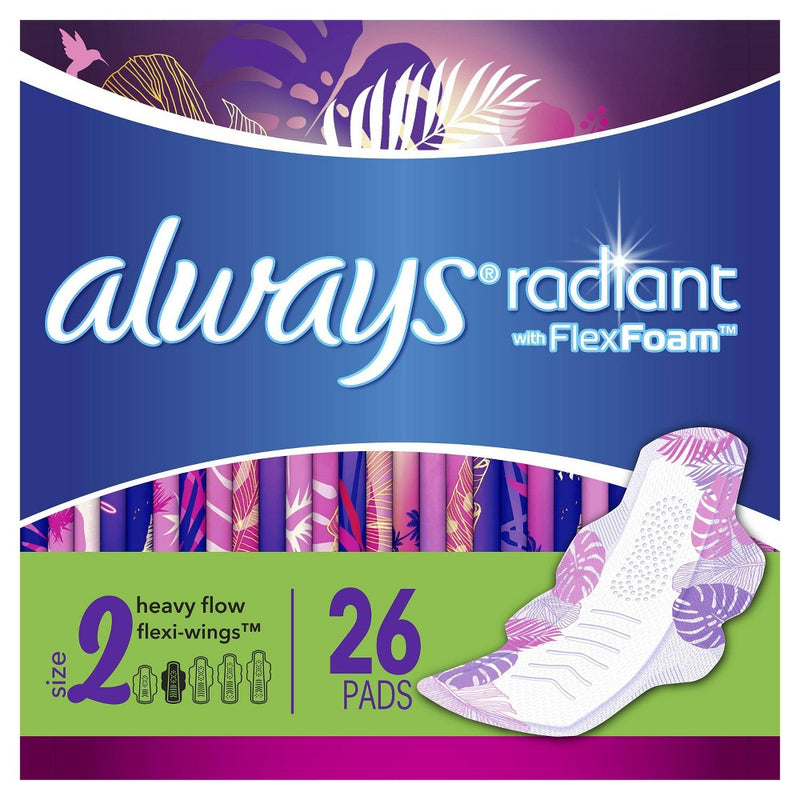 Always Radiant Heavy Flow Absorbency Avec Flex Foam Pads - Scented - Size 1 - 26ct