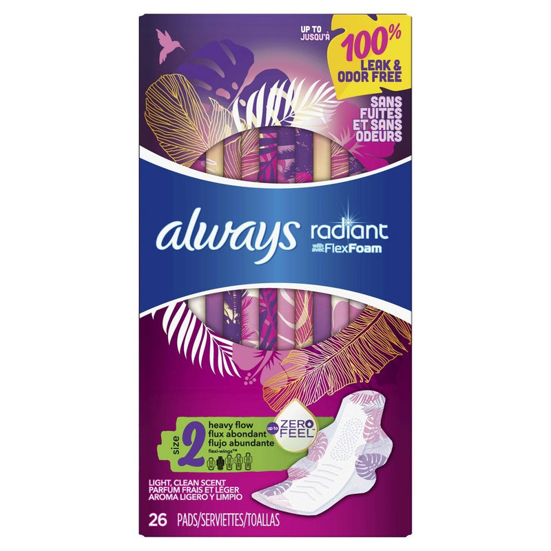 Always Radiant Heavy Flow Absorbency Avec Flex Foam Pads - Scented - Size 1 - 26ct