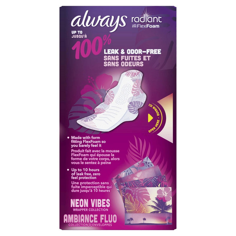 Always Radiant Heavy Flow Absorbency Avec Flex Foam Pads - Scented - Size 1 - 26ct