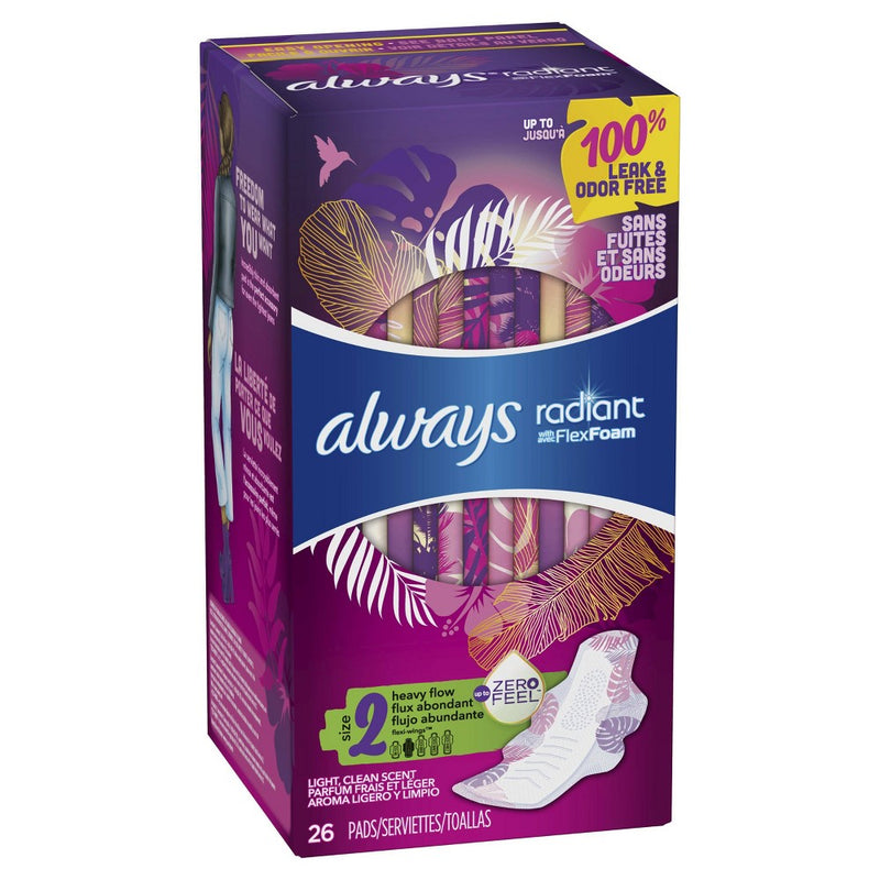 Always Radiant Heavy Flow Absorbency Avec Flex Foam Pads - Scented - Size 1 - 26ct