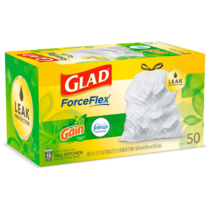Glad Tall Kitchen Drawstring Trash Bags - OdorShield 13 Gallon - Gain Original with Febreze Freshness - 50 ct