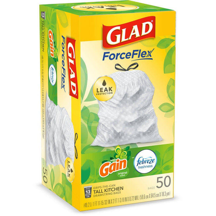 Glad Tall Kitchen Drawstring Trash Bags - OdorShield 13 Gallon - Gain Original with Febreze Freshness - 50 ct