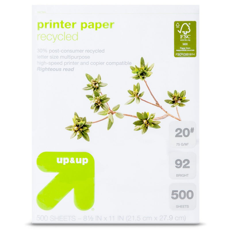 Recycled Printer Paper Letter Size 20lb 500ct White - Up&Up&