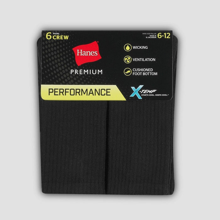Men's Hanes Premium Performance Cushioned Crew Socks 6pk - Black 6-12