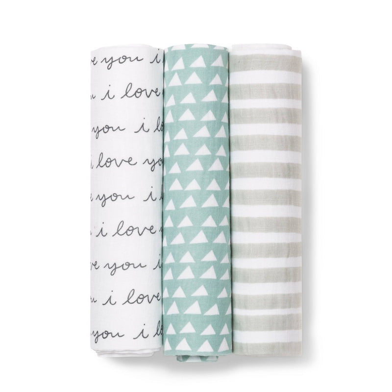 Muslin Swaddle Blanket I Love You 3pk - Cloud Island& Black/White
