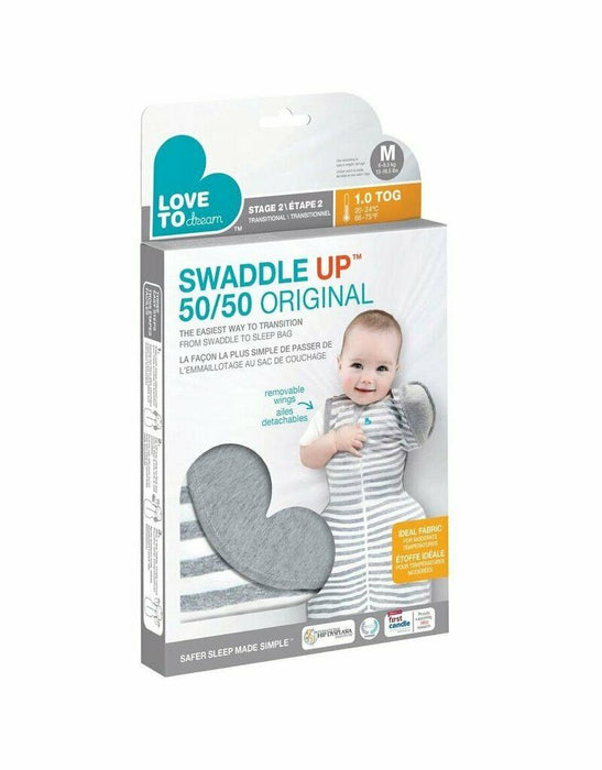 Love to Dream Swaddle UP Transition Bag, Gray, Medium, 13-19 lbs, Patented Zip-Off Wings, Gently Help Baby Safely Transition from Being swaddled to arms Free Before Rolling Over