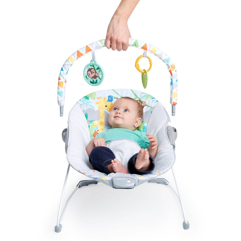 Bright Starts Safari Vibrating Baby Bouncer - Gray