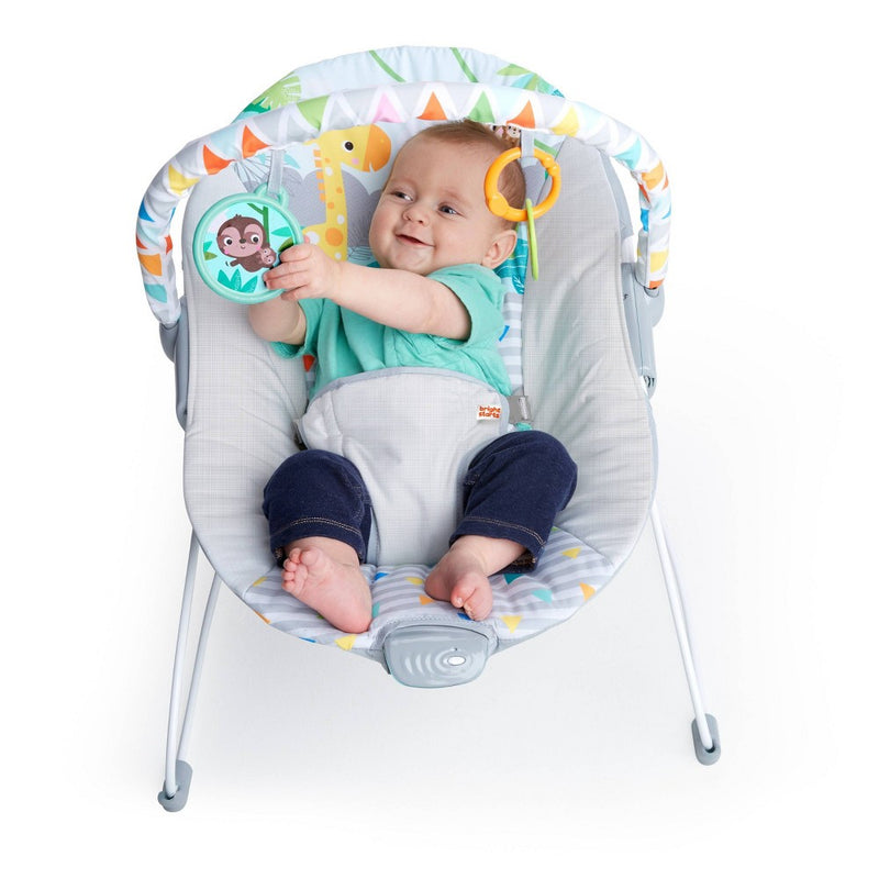 Bright Starts Safari Vibrating Baby Bouncer - Gray