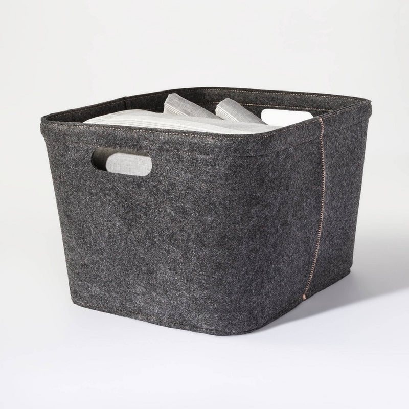 Medium Felt Basket with Stitching Dark Gray 10.5"x14" - Project 62&
