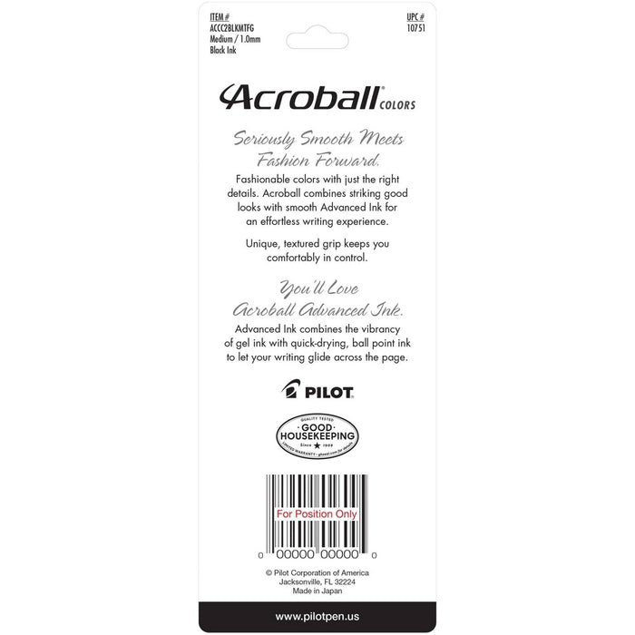 Pilot 2ct Acroball Colors Advanced Ink Ballpoint Pens Medium Point 1.0mm Black