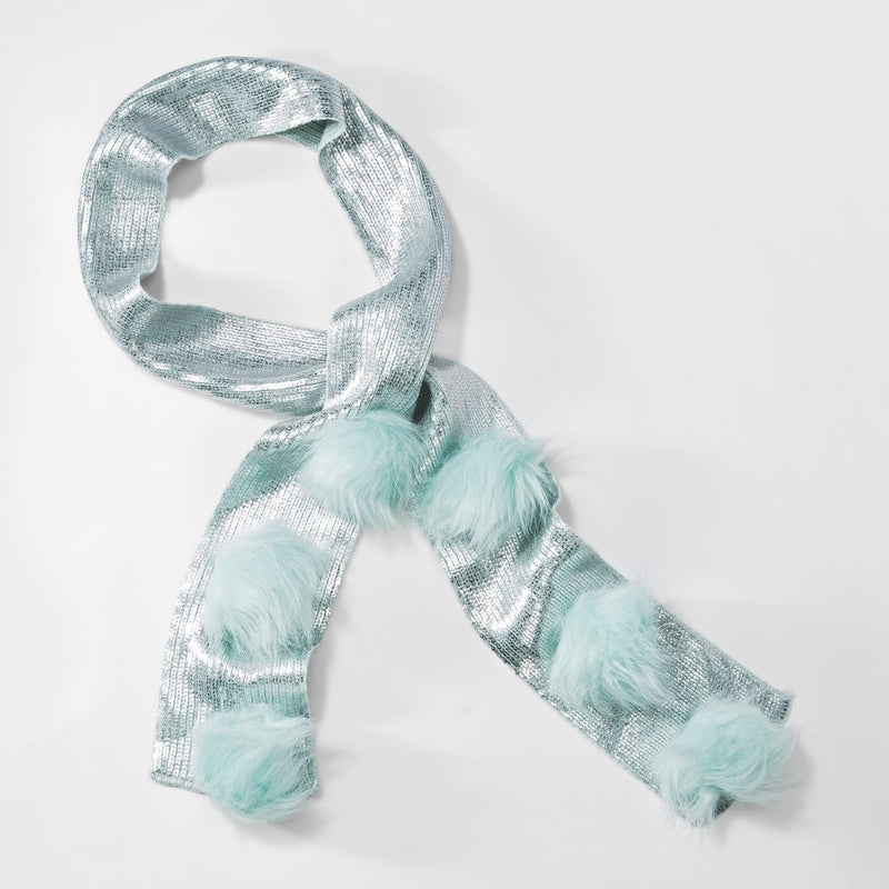 Girls' Foil Pom Scarf - Cat & Jack Aqua