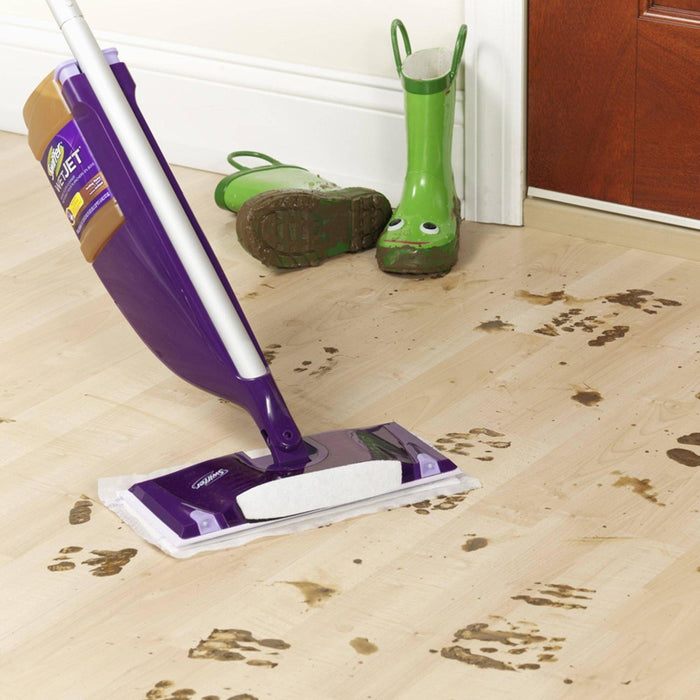 Swiffer WetJet Floor Mop Starter Kit 1 Power Mop 5 Mopping Pads 1 Floor Cleaner Liquid Solution