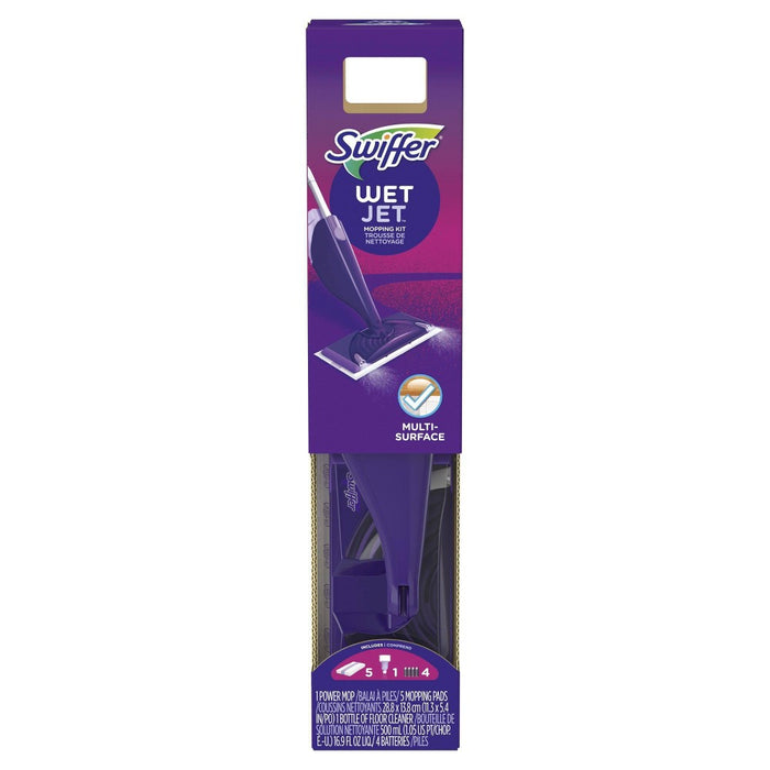 Swiffer WetJet Floor Mop Starter Kit 1 Power Mop 5 Mopping Pads 1 Floor Cleaner Liquid Solution