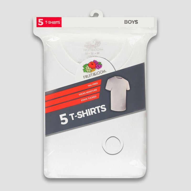 Fruit of the Loom Boys' 4 + 1 Bonus Pack T-Undershirt - White L