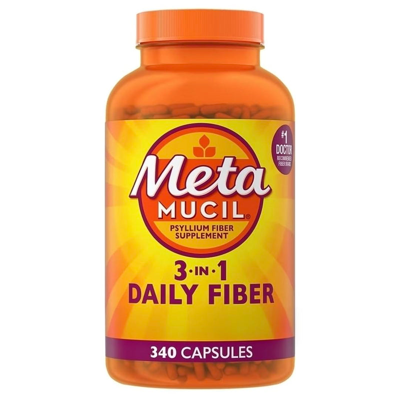 Metamucil 3-In-1 Fiber Capsules, Daily Psyllium Husk Fiber Supplement For Digestive Health, Plant Based Fiber Supplement, 340 Capsules (Pack Of 1)