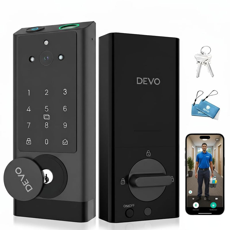 DEVO G1 Video Smart Lock With Camera & Doorbell, 6-In-1 Keyless Entry Door Lock With Fingerprint, App Remote, Auto Locks