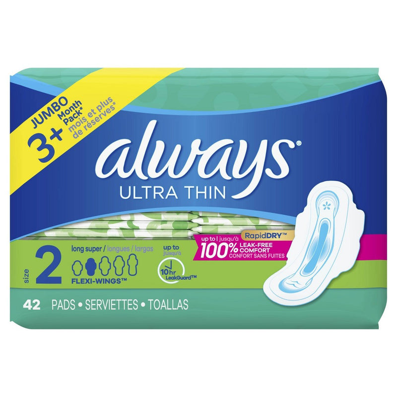 Always Ultra Thin Super Pads With Wings - Size 2 - 42ct