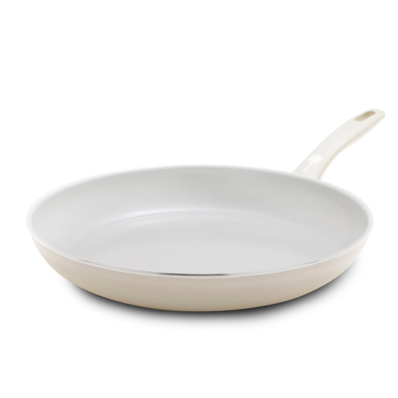 Greenpan Dover 12” Frying Pan Skillet, Non-Toxic PFAS-Free PFOA-Free Ceramic Nonstick Coating, Sear Saute Fry Egg Omlete, Dishwasher & Oven Safe, Stay Cool Handle, Easy Pour Rims, Cream White