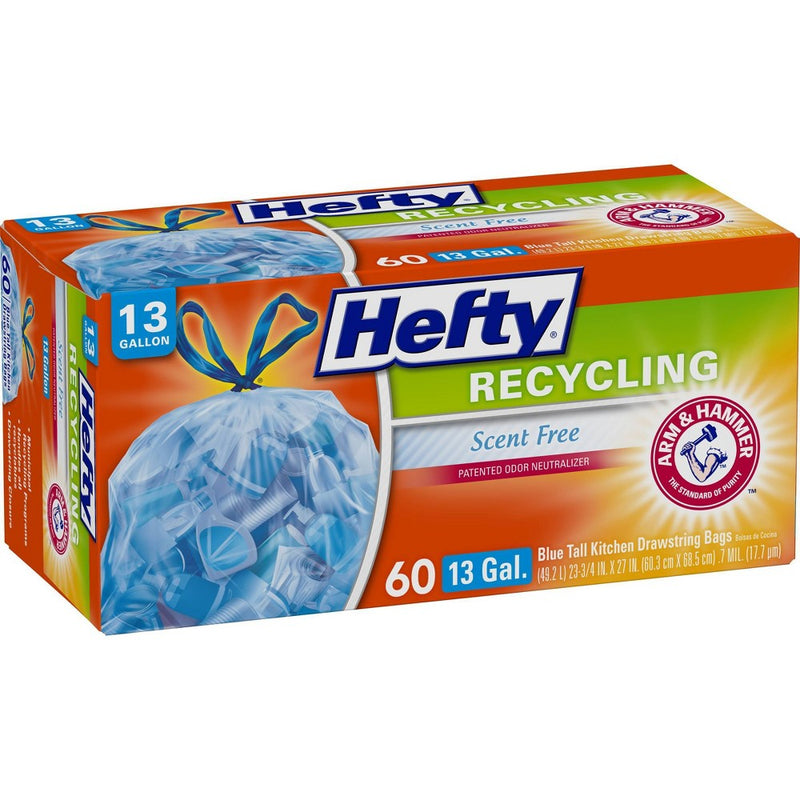 Hefty Recycling Blue Tall Kitchen Drawstring Trash Bags - 13 Gallon - 60ct