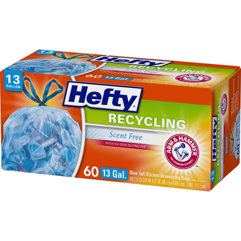 Hefty Recycling Blue Tall Kitchen Drawstring Trash Bags - 13 Gallon - 60ct
