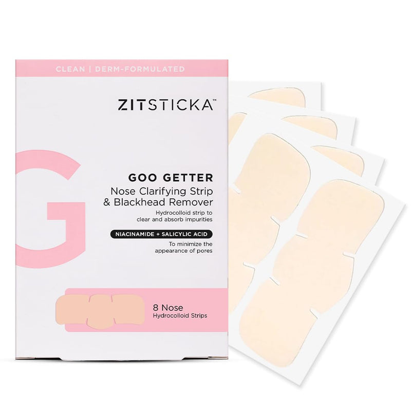 Zitsticka Blackhead Remover Strips, Goo Getter Hydrocolloid Patches For Pore Clarifying And Blemishes, Acne Patches Or Zit Spot Stickers, Body Blemish Patch (Nose Strip 8 Pack)
