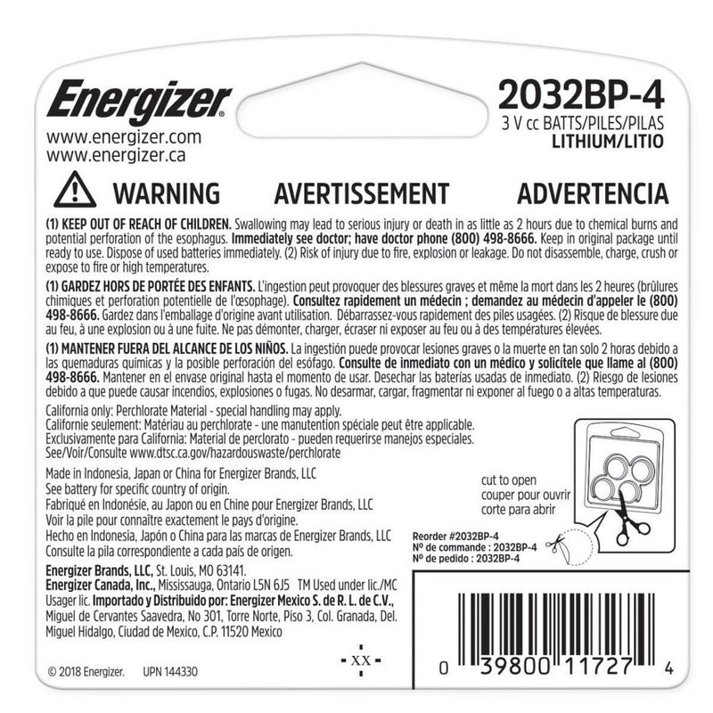 Energizer 4pk 2032 Batteries Lithium Coin Battery