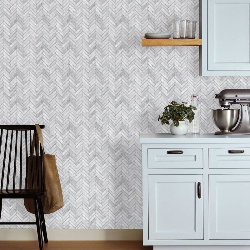 Marble Herringbone Tile Peel & Stick Wallpaper Gray - Threshold& (LOCAL PICKUP ONLY)