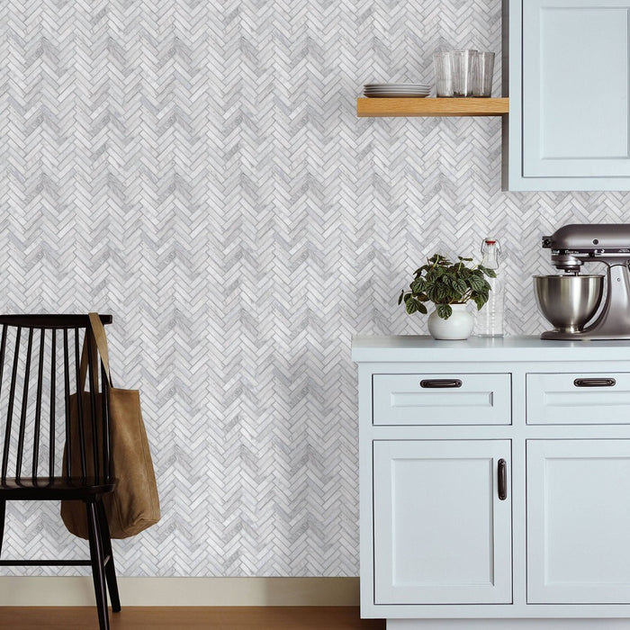 Marble Herringbone Tile Peel & Stick Wallpaper Gray - Threshold&