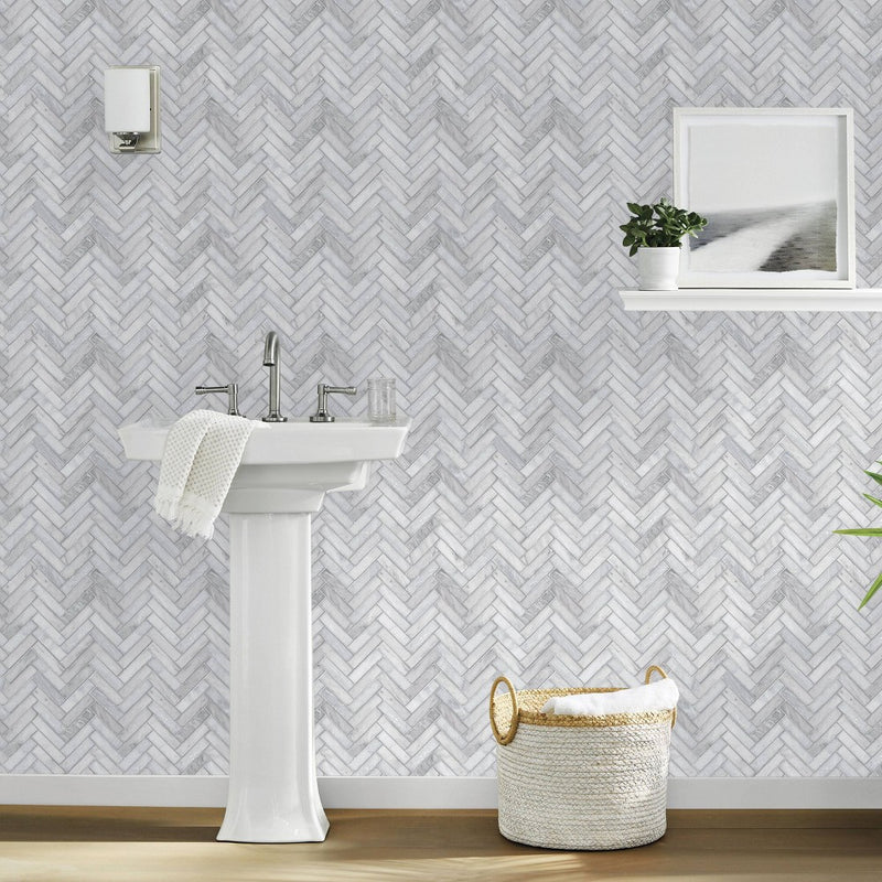 Marble Herringbone Tile Peel & Stick Wallpaper Gray - Threshold& (LOCAL PICKUP ONLY)