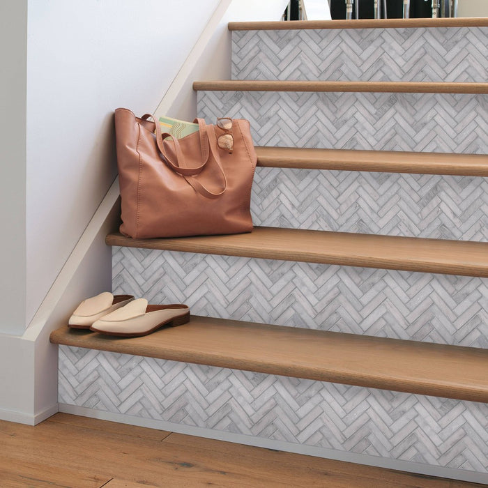 Marble Herringbone Tile Peel & Stick Wallpaper Gray - Threshold&