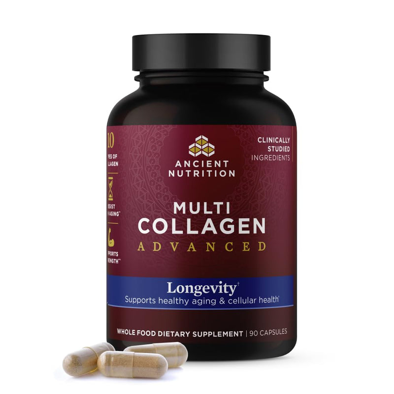 Ancient Nutrition Multi Collagen Advanced Longevity With Probiotics, Hydrolyzed Collagen Peptides Promotes Healthy Aging And Cellular Energy, 90 Count